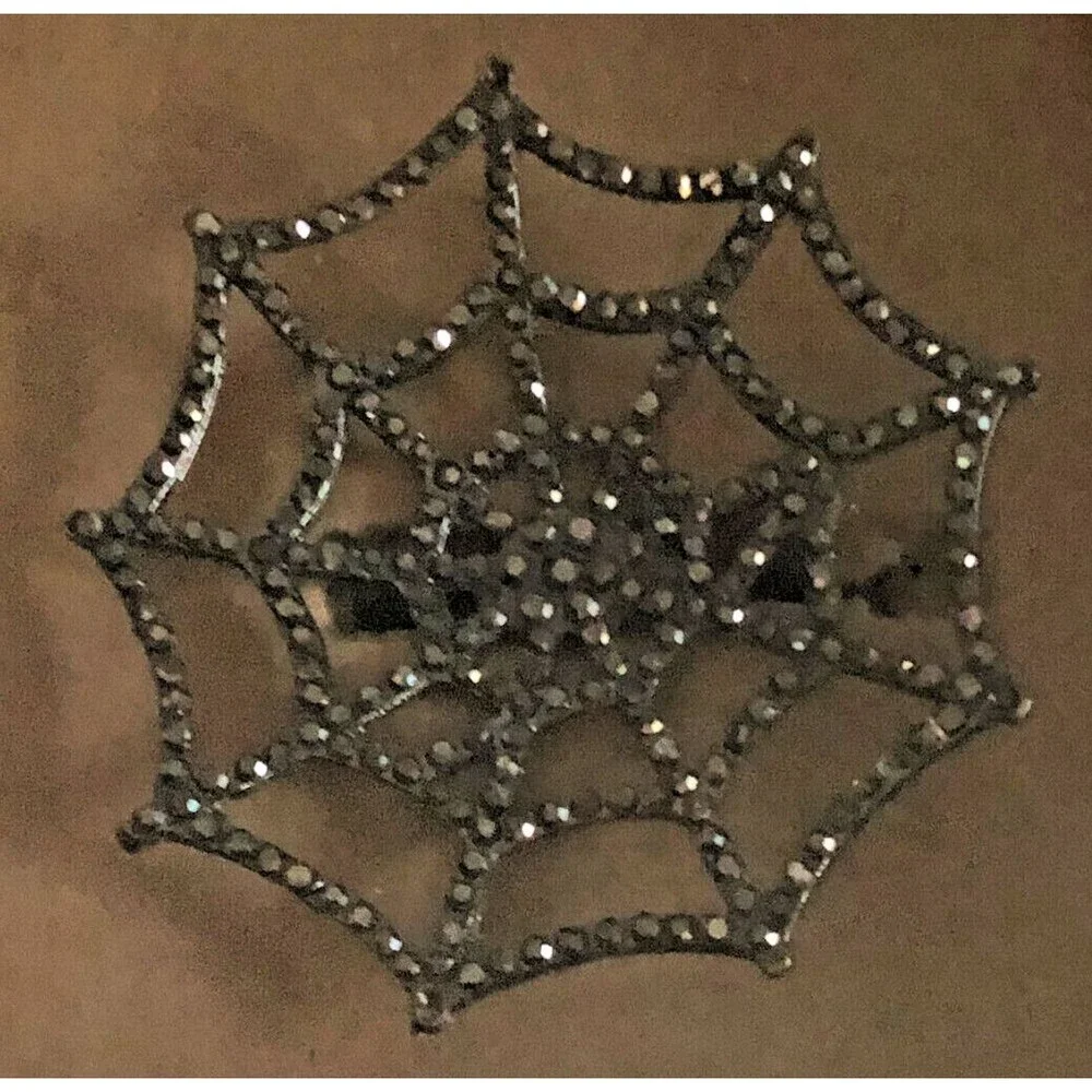 Tahari Home Halloween Napkin Rings Holders Set Of 4 Spider Web Black Rhinestones